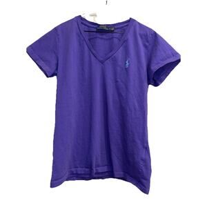 Women's Ralph Lauren Sport Tshirt Short Sleeve V Neck Solid Purple Medium